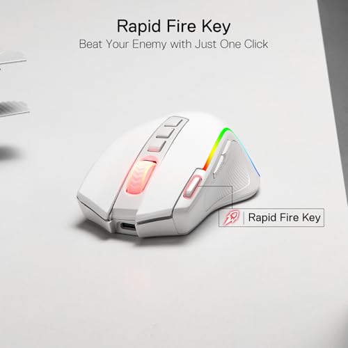 Redragon M612 Wireless RGB Optical Gaming Mouse 8000 DPI Remapping Keys | Cable-Free 0 Delay, Redefine Keybinding Macro, Vibing Backlight, Ergonomic Grip Body Comfort - color: White, style: Wireless