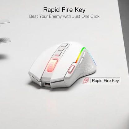 Redragon M612 Wireless RGB Optical Gaming Mouse 8000 DPI Remapping Keys | Cable-Free 0 Delay, Redefine Keybinding Macro, Vibing Backlight, Ergonomic Grip Body Comfort - color: White, style: Wireless