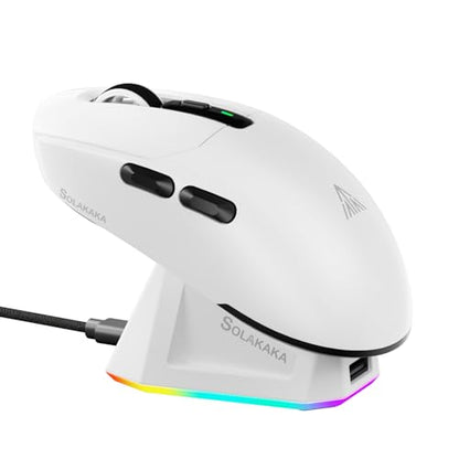 SOLAKAKA SM820 Wireless Gaming Mouse with RGB Charging Dock,24000 DPI Tri-Modes Wireless Mouse with 2 Side Buttons,Programmable Macro Mouse for Gaming(White) - color: white