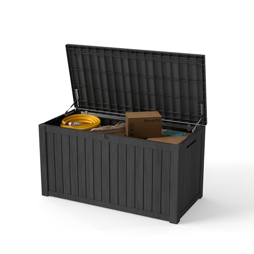 180 Gallon Deck Boxes Outdoor Waterproof, Outdoor Storage Box with Lockable Lid & UV-Resistant for Patio Furniture, Outdoor Cushions, Garden Tools and Pool Supplies, Black - color: Black, size: 180 GAL