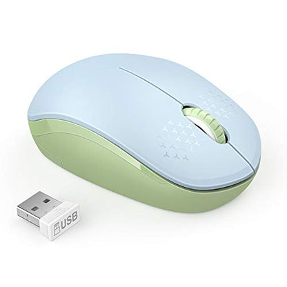 seenda Wireless Mouse for Laptop, 2.4G Noiseless Mouse with USB Receiver - Optical Tracking Portable Computer Mice for Chromebook, PC, Tablet, Windows, 24 Months Battery Life - Light Blue&Olive Green - color: Light Blue and Green