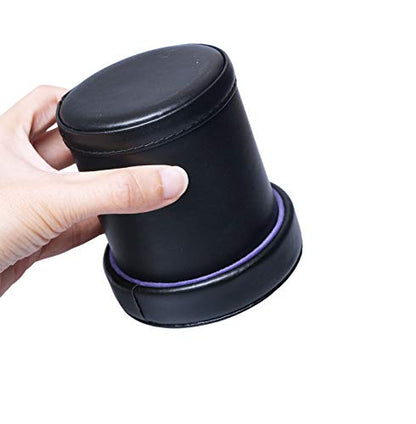 PU Leather Dice Cup with Lid, Purple Velvet Interior Quiet Dice Shaker Cup Including 6 Purple Translucent Dice for Liars Dice/ Farkle/ Yahtzee Games, 1 Pack - color: Purple