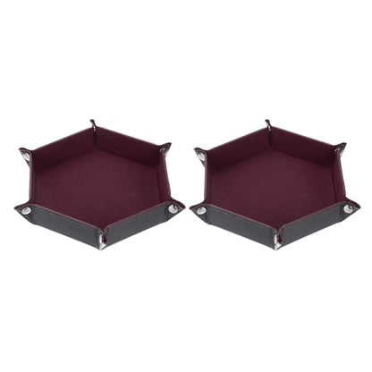 Dice Tray 10" PU Leather Velvet Folding Hexagon Dice Rolling Tray Holder Storage Box Perfect for RPG DND Table Games & Entryway & Nightstand Organizer (Red Coffee, 2pcs) - color: Red Coffee