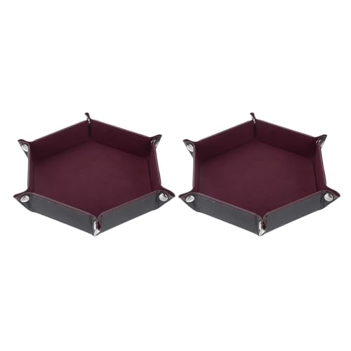 Dice Tray 10" PU Leather Velvet Folding Hexagon Dice Rolling Tray Holder Storage Box Perfect for RPG DND Table Games & Entryway & Nightstand Organizer (Red Coffee, 2pcs) - color: Red Coffee