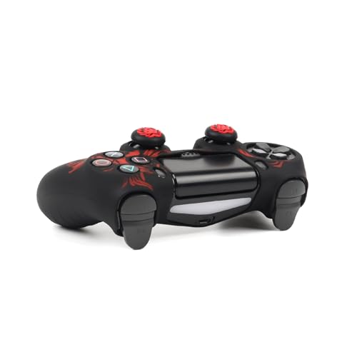 Lion Design Controller Skin Cover with 2 Thumb Grips Compatible with PS4/Playstation 4 Slim/Pro Controller - color: Lion Black Red