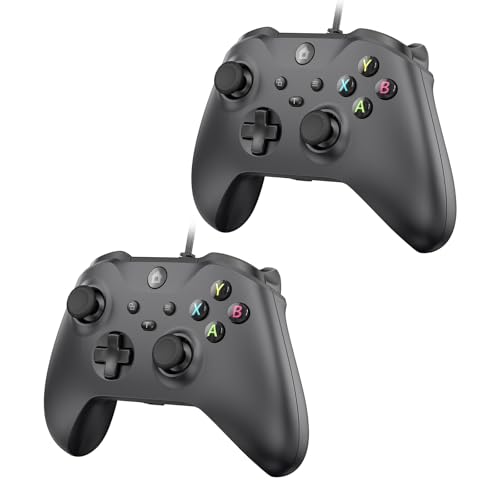 GMVOX Wired Controller for X-BOX ONE,Support Turbo Function,Gamepad with 3.5mm Audio Jack&Dual Vibration,, Compatible with X-BOX One/One S/X, X-BOX Series S/X, PC, IOS, Android Platforms,Black (2 Pack) - color: 2 pack&Black