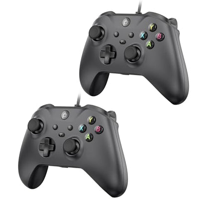 GMVOX Wired Controller for X-BOX ONE,Support Turbo Function,Gamepad with 3.5mm Audio Jack&Dual Vibration,, Compatible with X-BOX One/One S/X, X-BOX Series S/X, PC, IOS, Android Platforms,Black (2 Pack) - color: 2 pack&Black