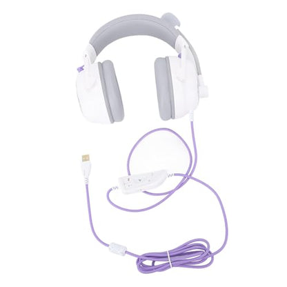 Gaming Headset, 7.1 Surround Sound AI Noise Canceling Mic USB Headset, Wired Gaming Headphones with Custom EQ Lightweight Design for PC Laptop Work Call Center (White) - color: White