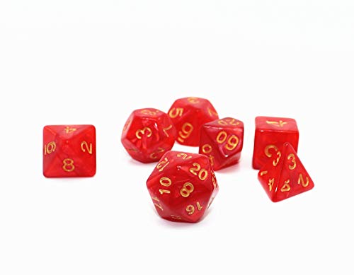 Polyhedral DND Dice Set for Dungeon and Dragons D&D Pathfinder MTG 7-Die RPG Dice with Dice Bag（Red Dice） - color: Red