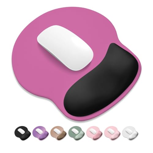 ITNRSIIET Ergonomic Mouse Pad with Wider Memory Foam Wrist Rest +17% - Curved Cushion Reduces Pressure 20%, Pain Relief, Non-Slip, Smooth, Cute Colors, 9.85 x 9 in, Black-Pink Contrast - color: Black-Pink Contrast