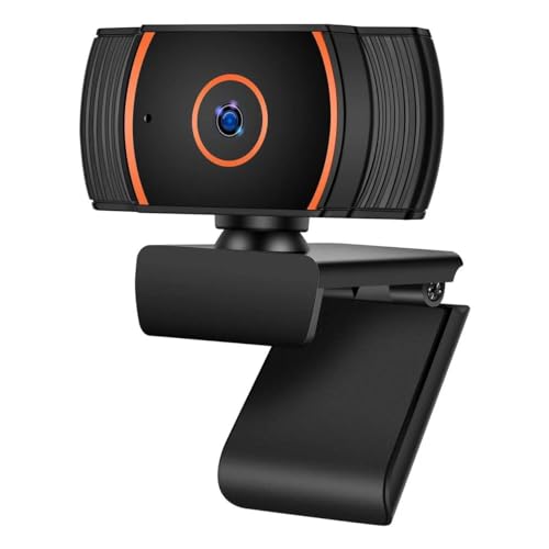 Generic HD Webcam 1080p with Built-in Microphone - 360° Rotation Pan & Tilt - Attachable Desktop Cam Perfect for Remote Work, Online Course Taking, Streaming, & Gaming, Black and Orange, ZHY1566