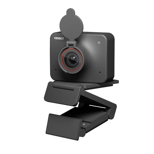 OBSBOT Meet AI-Powered 4K Webcam, AI Framing & Autofocus, Webcam with Microphone, Background Bokeh, 60 FPS, HDR Low-Light Correction, Beauty Mode, Webcam for PC, Streaming, Conference, Gaming, etc. - color: BLACK