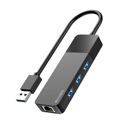 ALL-LUCKY USB Hub with Ethernet Adapter, 4-in-1 USB 3.0 Gigabit Network Hub (1000Mbps, 3×USB 3.0 + RJ45), Plug and Play for Laptop/PC/MacBook/Surface Pro/Dell XPS/HP, Windows/Mac OS/Chrome OS - size: 0.95FT -4 in 1 USB A to Ethernet Adapte