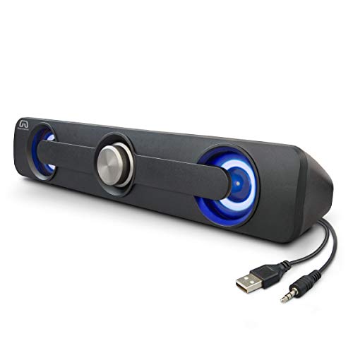 GamesterGear Desktop Compact USB Powered Wired Multimedia Mini Stereo Sound Bar 3.5mm Audio Jack Blue LED 2.5 Watts Speaker - style: SOUNDBAR