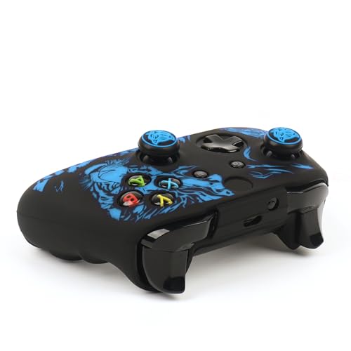 Tiger Controller Skin Cover Compatible with Xbox one Controller, RALAN Protector Case, Customised Thumb Grips Caps - color: Tiger Black Blue