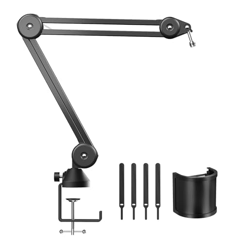 TONOR Microphone Boom Arm, Adjustable Microfono Stand Mic Arm with Extra-large Pop Filter, 3/8’’ and 5/8’’ Screwadapter, Equipment for Podcast, Recording, Streaming, 40 cm +40 cm, T40 - size: 15.7inch