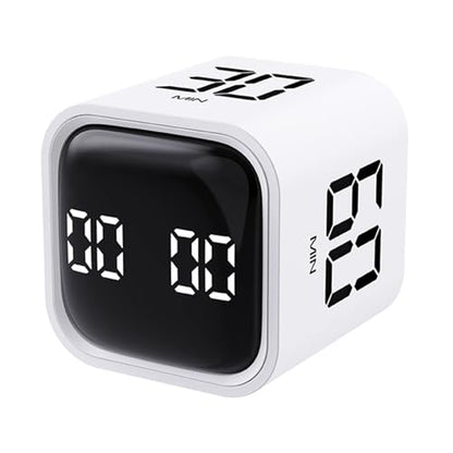Productivity Cube Timer, Time Management, Gravity Sensor Flipping LED Display 4 Preset Time Dual Modes Time Management Countdown Cooking Student Study Mini Digital Timer White - color: White