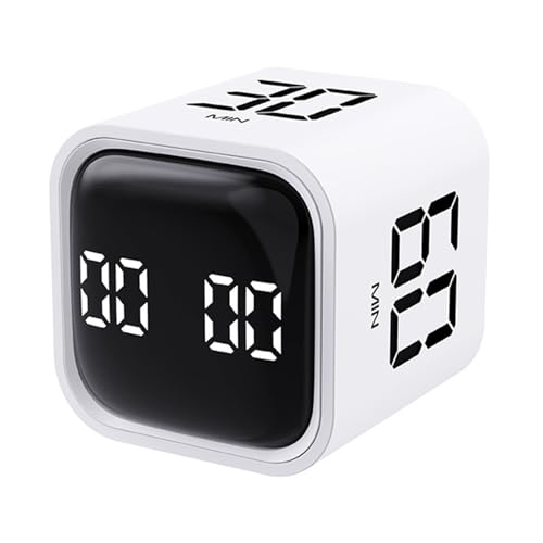 Productivity Cube Timer, Time Management, Gravity Sensor Flipping LED Display 4 Preset Time Dual Modes Time Management Countdown Cooking Student Study Mini Digital Timer White - color: White