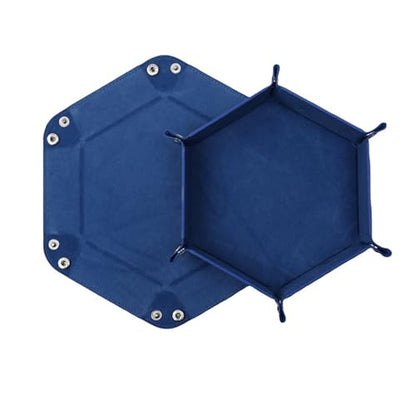 2 PCS Folding Dice Rolling Tray, Portable Hexagon Tray Dice Holder, Velvet Holder Storage Box for UNO Casino Games Dungeons and Dragons RPG Dice Gaming and Other Table Games (Blue) - color: Blue