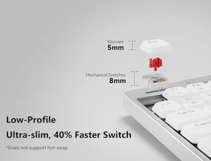 Earto CT100 Wireless Mechanical Keyboard, Ultra Slim 96%- 100 Keys Low Profile Mechanical Keyboard, Bluetooth/2.4G/ Wired, White LED Backlight, Windows& Mac Compatible Aluminum- Red Switch