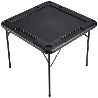 VEVOR Folding Card Table, 4 Player Portable with 4 Cup Holders & Chip Trays, Mahjong Domino Game Set, 35.4 x 35.4-inch, Black - color: Black