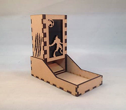 Werewolf Mini Dice Tower v1 Smoke Acrylic Window Laser Cut MDF Unique Gift RPG