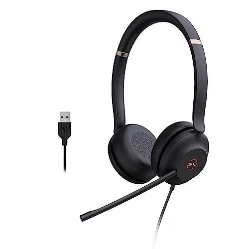 Yealink UH37 USB Headset with Microphone for PC Stereo Headphones with Noise Cancelling Microphone for Computer Laptop On-Ear Wired Teams Headset for Office Call Center USB-C/A - style: Stereo