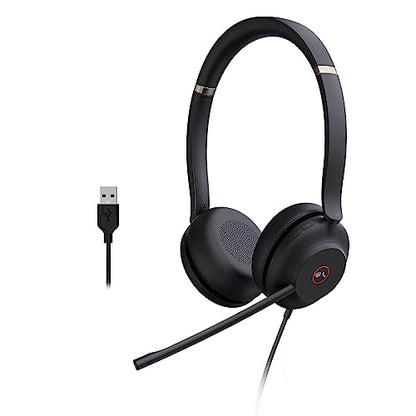 Yealink UH37 USB Headset with Microphone for PC Stereo Headphones with Noise Cancelling Microphone for Computer Laptop On-Ear Wired Teams Headset for Office Call Center USB-C/A - style: Stereo
