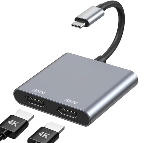 USB C to Dual HDMI Adapter 4K@60Hz, Type C to HDMI Splitter for Dual Monitors, USB C to Dual HDMI Hub Extended Display for MacBook Air/Pro,Dell XPS,HP,Surface,Chromebook - size: 2 IN 1 USB C Hub