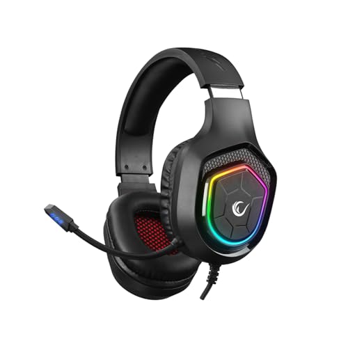 Rampage RM-K90 Wired Gaming Headset with Microphone – RGB Headphones with Mic, 50mm Drivers, Noise-Canceling for PC, PS4, PS5 & Laptop Gaming - color: Black