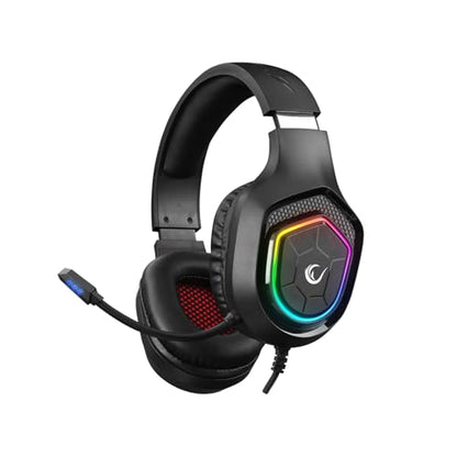 Rampage RM-K90 Wired Gaming Headset with Microphone – RGB Headphones with Mic, 50mm Drivers, Noise-Canceling for PC, PS4, PS5 & Laptop Gaming - color: Black