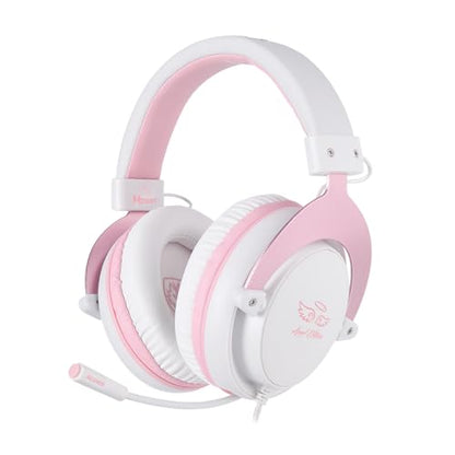 USOTSO MPOWER Stereo Gaming Headset for PS4, PC, Mobile, Noise Cancelling Over Ear Headphones with Retractable Flexible Mic & Soft Memory Earmuffs for Laptop Mac Games-Angel Edition