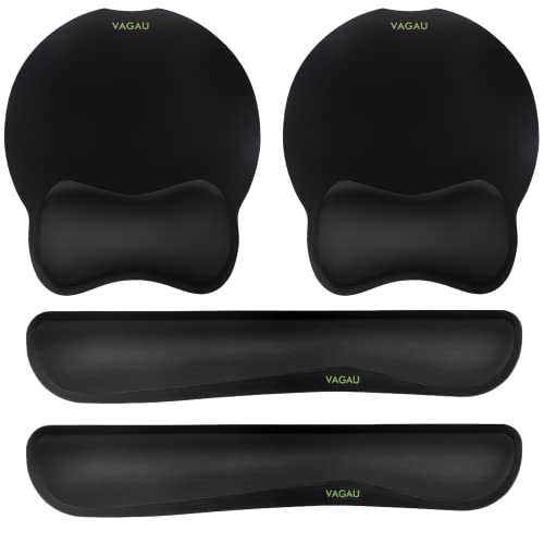 VAGAU Premium Keyboard Wrist Rest and Mouse Pad Wrist Support, Ergonomic Memory Foam Set for Office, Laptop, Mac, Computer and Gaming, Comfortable Typing &Wrist Pain Relief (2 Pack) - color: 2p-a-black, style: 2P-Keyboard and Mouse Wrist Rest