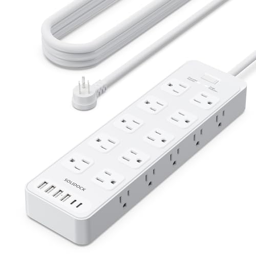 20 Outlet Power Strip with USB C,6Ft Extension Cord with Multiple Outlets, 2700 Joules Surge Protector,1875W/15A, ETL Listed for Home Office Dorm Gaming (White, 6FT) - color: White, size: 6FT