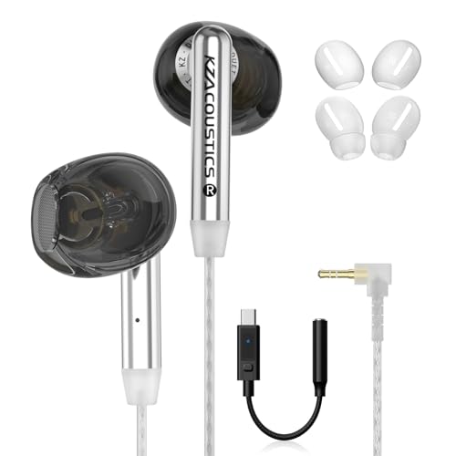 KZ Duet USB C Headphones, Wired Earbuds for Samsung S25 S24 S23 FE S22 S21 S20 A53 A54 Type C Noise Isolating Fit IEM Built-in DSP Sound Card with EQ for iPhone 17 16 Pro Pixel 9 Pro (Black, DSP) - color: DSP, style: Black