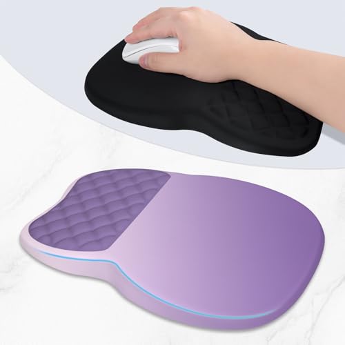 ITNRSIIET Ergonomic Mouse Pad Wrist Support with Memory Foam Massage Bulge & Non-Slip PU Base, Carpal Tunnel Pain Relief, Prevent Wrist Sweating, 12 x 8 x 1.2 inch, Lavender Fade