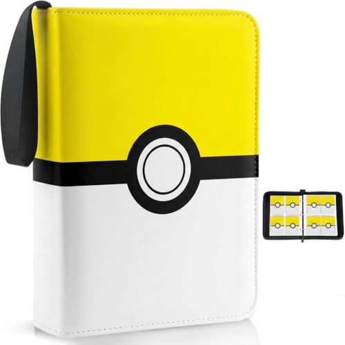 Card Binder 4 Pocket, Trading Card Holder Album Book, 50 Removable Sleeves Hold 400 Cards, PU Leather Zipper Portable Game Collection Card Case Ideal Gift (Yellow) - color: Yellow, size: Medium