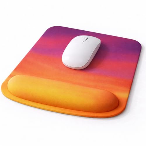 Ergonomic Memory Foam Mouse Pad with Wrist Support, Orange, Ultra-Smooth Surface, Anti-Slip Base (Sunset, Medium) - color: Sunset