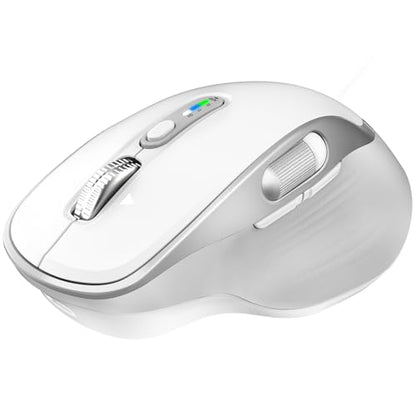 Rechargeable Wireless Mouse with Side Scroll Bluetooth Mouse -White | Bluetooth Computer Mouse for Laptop Multi Device Programmable Mouse, Smart Flying Scrolling for PC, Desktop,Tablet - color: White
