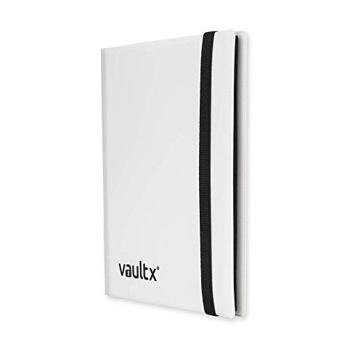 Vault X 4 Pocket Strap Trading Card Binder 160 Cards Side Loading (White) | Holds 160 standard-size TCG cards in 20 side-loading 4-pocket pages. Padded, water-resistant cover. - color: White