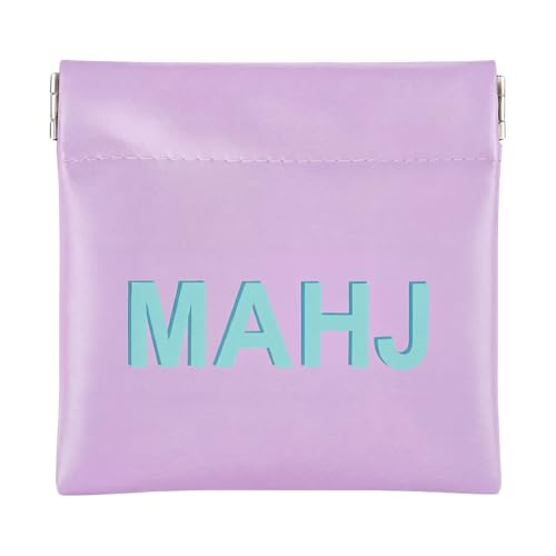 Mahjong Dice Bag Mini Tile Pouch,Solid,Purple | 3.8"x3.9" PU Leather Squeeze Closure, Compact Storage for Tiles Coins Travel, Ideal for Board Game Party Accessory - color: Purple