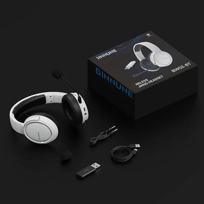 BINNUNE Wireless Gaming Headset — 2.4GHz Low-Latency USB Dongle + Bluetooth, 50mm Drivers 7.1 Surround, Noise-Cancelling Mic, 40H Battery — Over Ear Wireless Headphones for PS5, PC, Laptop, White - color: White, style: For PS5