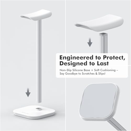 Headphone Stand, Desktop Headset Holder Heavy Base Desk Earphone Stand Aluminum Gaming Headset Hanger Rack Compatible with AirPods Max, AirPods Pro, Sony, Beats, Bose, Razer (White) - color: White