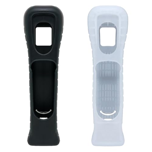 yueton 2pcs Black and White Replacement Extended Silicone Protective Skin Case Cover for Nintendo Wii Motion Plus Remote Controller