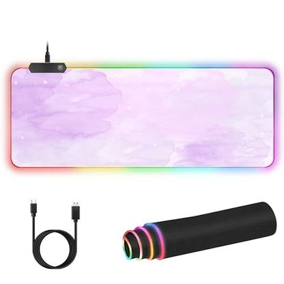 RGB Large Gaming Mouse Pad, Extended Mouse Pad with 12 Lighting Effects, Water Proof Mutispandex Surface, Non-Slip Rubber Base, 80x30 cm / 31.5×11.8 in (Purple Nebula) - color: Purple Nebula