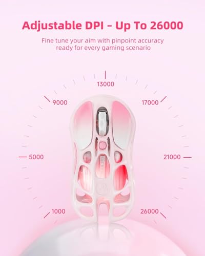 GravaStar Mercury M1 Pro Wireless Gaming Mouse, Lightweight Magnesium Alloy, 26,000 DPI, PAW3395DM Sensor, 5 Programmable Buttons, Support Wired/2.4GHz/BT, Up to 200 Hours Battery Life (Gradient Pink) - color: Gradient Pink