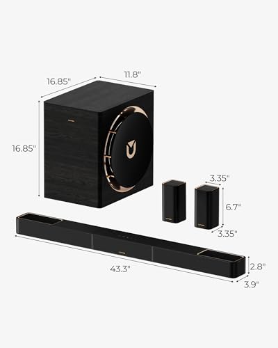 ULTIMEA 7.1.4ch Professional Surround Sound System w/Dolby Atmos, 980W Wireless Sound Bar for Smart TV with 10" Wireless Subwoofer, 20Hz Low Frequency, GaN Amplifier, 4K HDR Pass-Through, Skywave X70