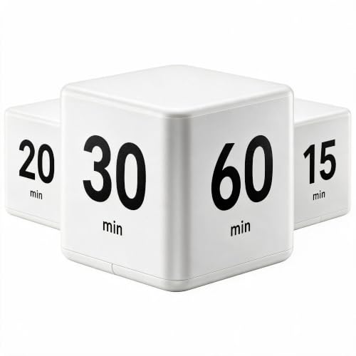 JOYIT Cube Timer 15 20 30 60 Minutes - Flip Countdown Visual Timer for Time Management, Kitchen, Workout, Study, Classroom, Office, Games - color: White 15-20-30-60