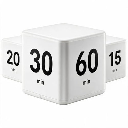 JOYIT Cube Timer 15 20 30 60 Minutes - Flip Countdown Visual Timer for Time Management, Kitchen, Workout, Study, Classroom, Office, Games - color: White 15-20-30-60
