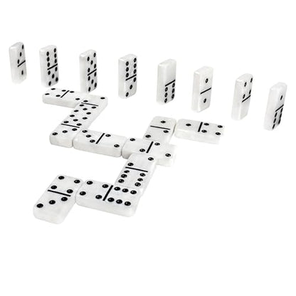 Dominos Set for Adults, Double 6 Domino Set, 28 Jumbo Marbleized White Tiles, Dominoes Set for Adults and Kids - Classic Board Games for Family & Travel (in Rhomb Pattern Leather Case) - color: White